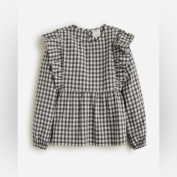 Crewcuts Other - Crewcuts Black & White Plaid Blouse Girls' ruffle-shoulder flannel top sz large